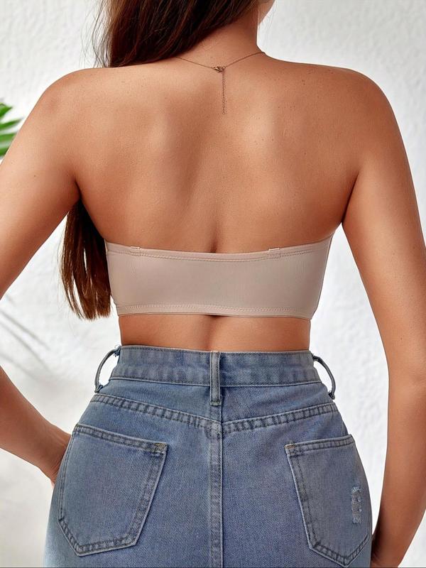Women's Solid Color Front Buckle Wireless Strapless Bra, Invisible Non-slip Tube Top, Comfortable Padless Bra for Daily Wear